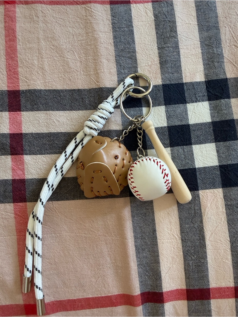 Kids Baseball Keychain Charm Set - Brown Glove, White Ball & Tan Bat